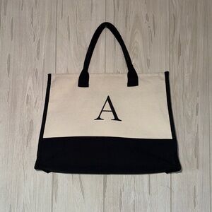 Black and Cream Zippered “A” Tote Bag